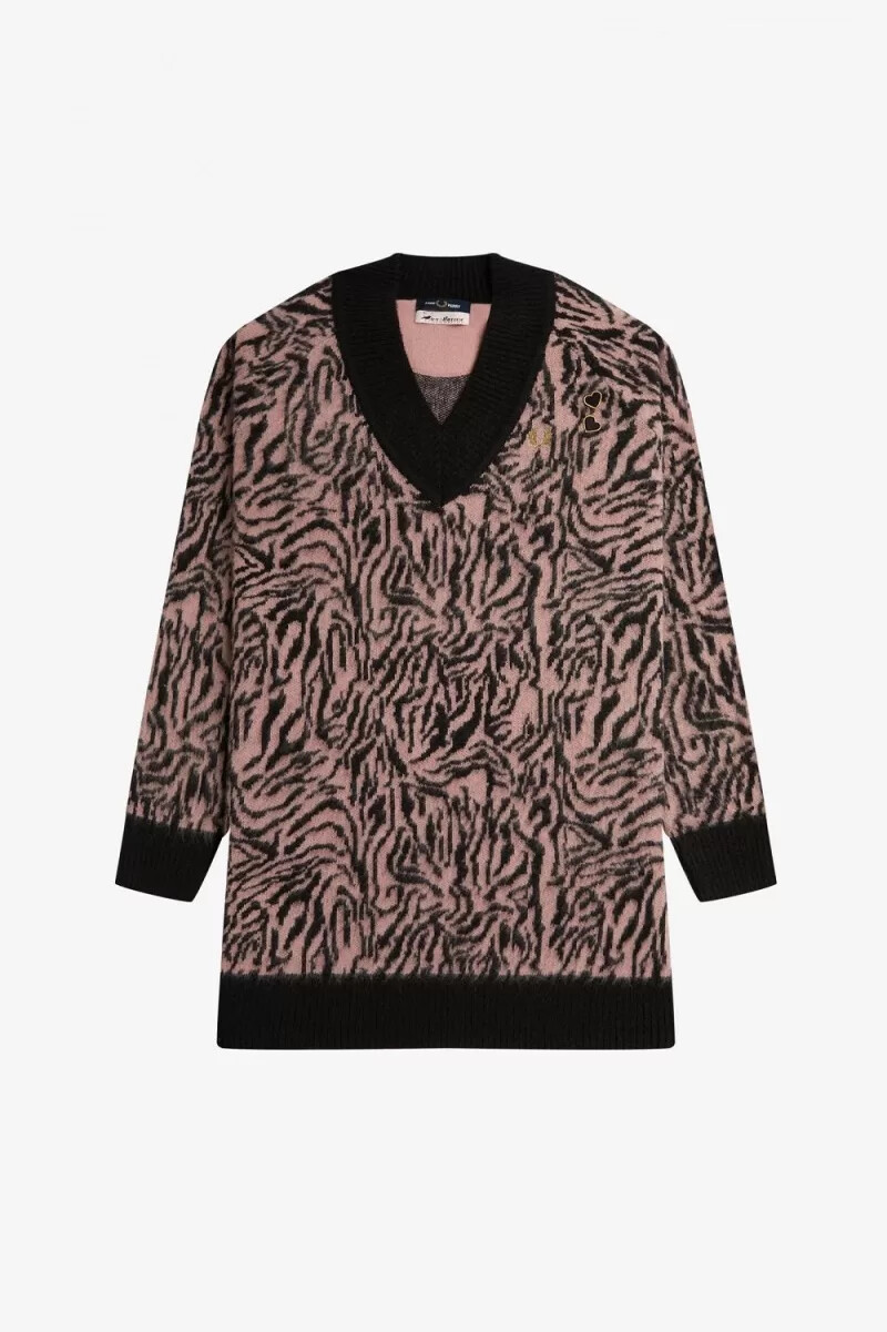 fred perry zebra knitted womens dress dusty rose pink