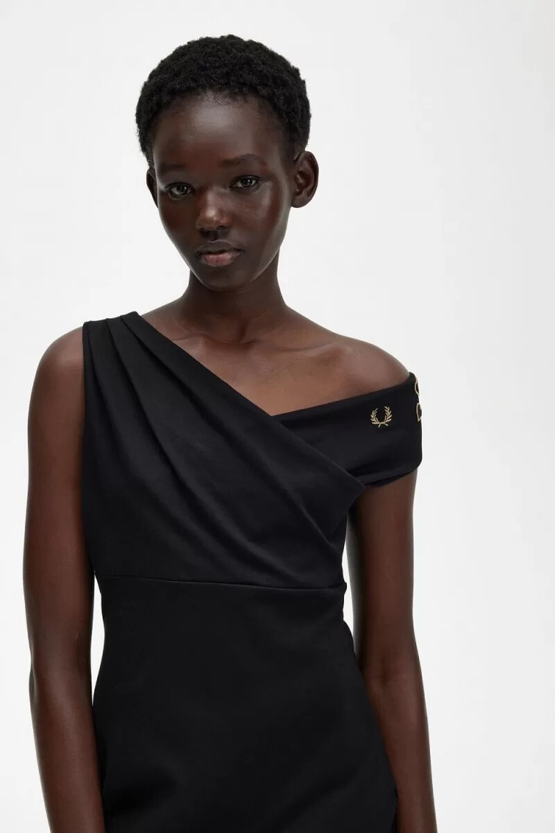 fred perry off-the-shoulder womens dress black