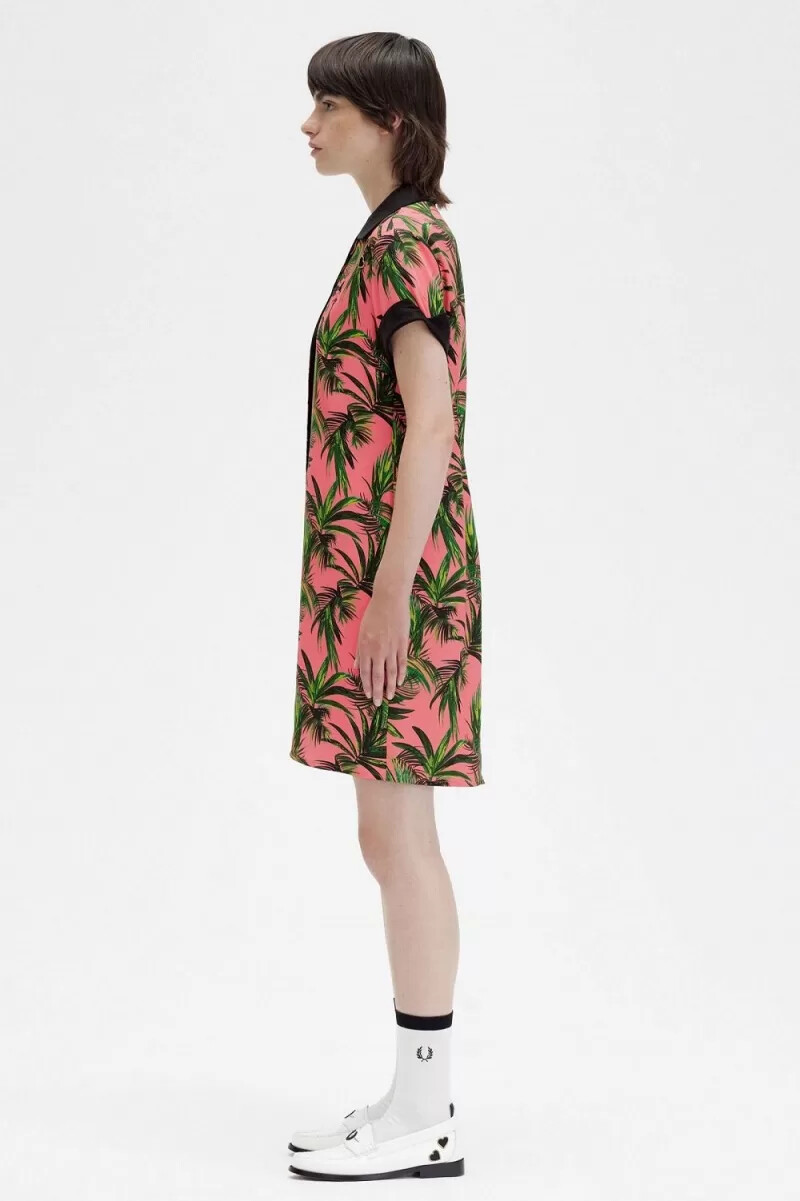 fred perry palm print shirt womens dress coral heat