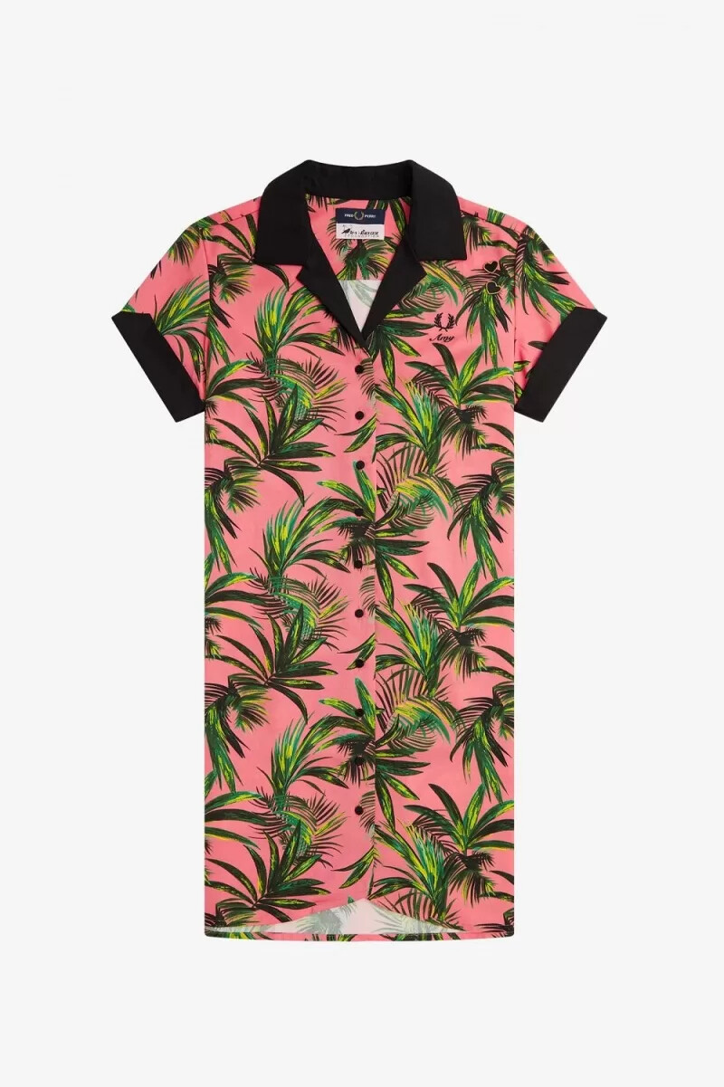 fred perry palm print shirt womens dress coral heat