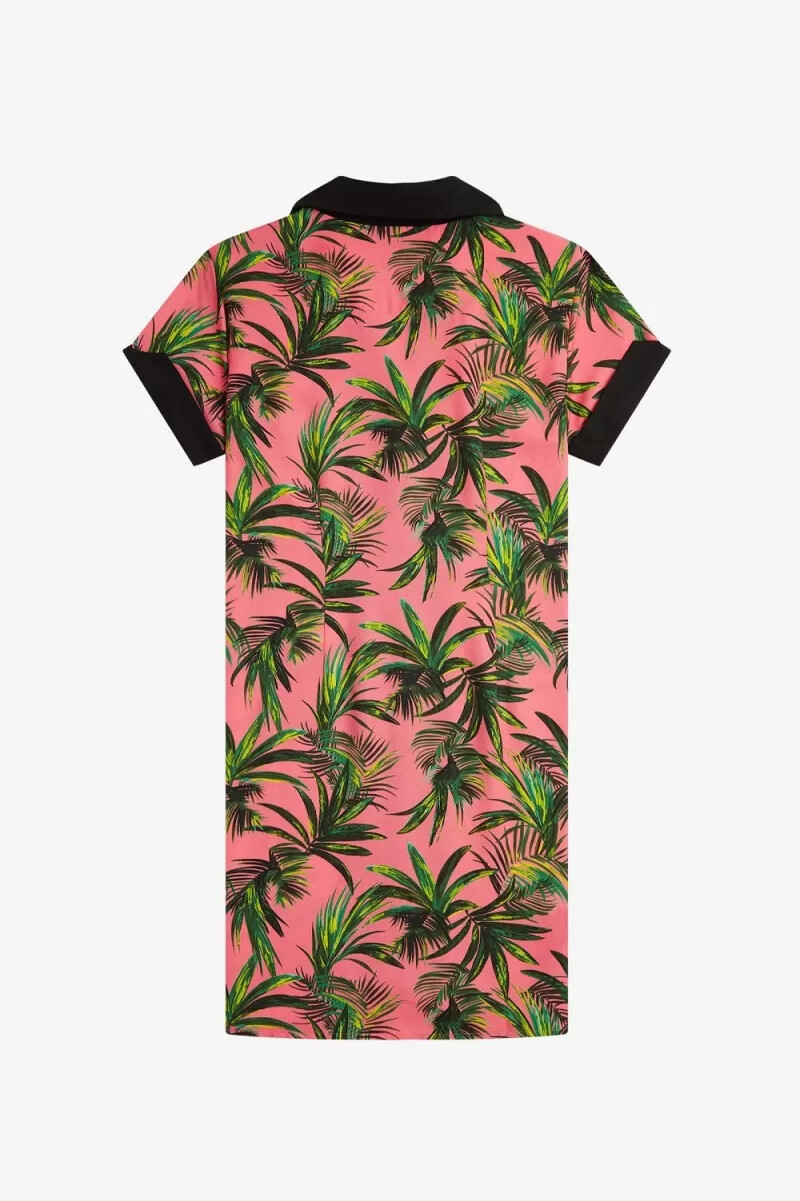 fred perry palm print shirt womens dress coral heat