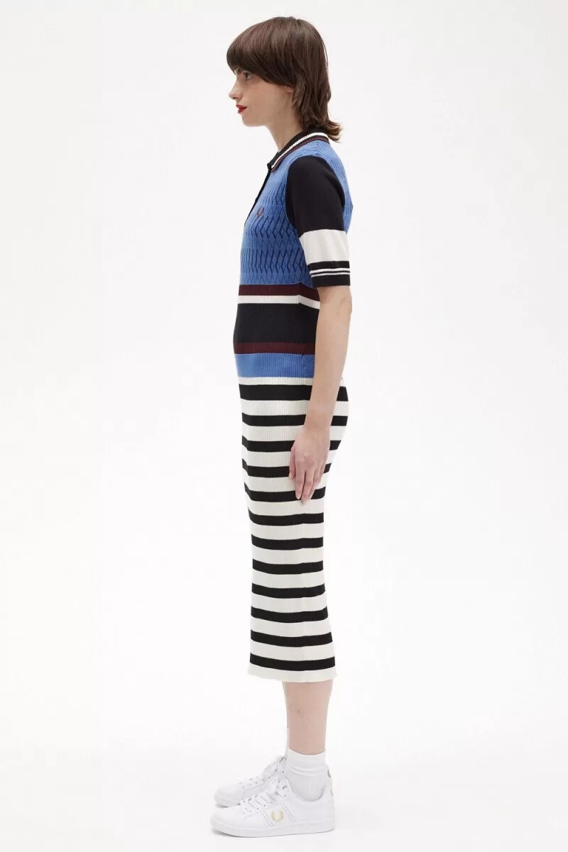 fred perry jacquard knitted stripe womens dress twilight blue