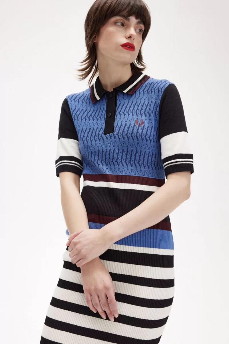 fred perry jacquard knitted stripe womens dress twilight blue