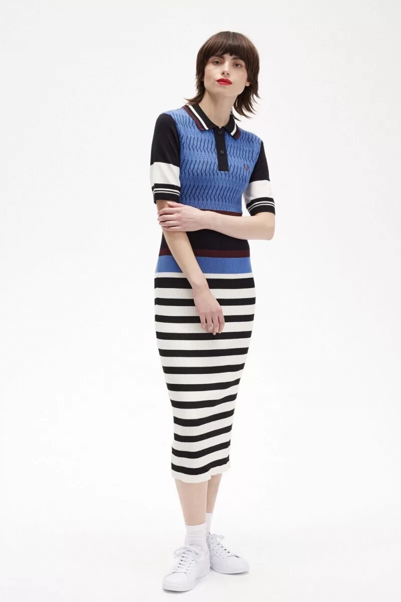 fred perry jacquard knitted stripe womens dress twilight blue