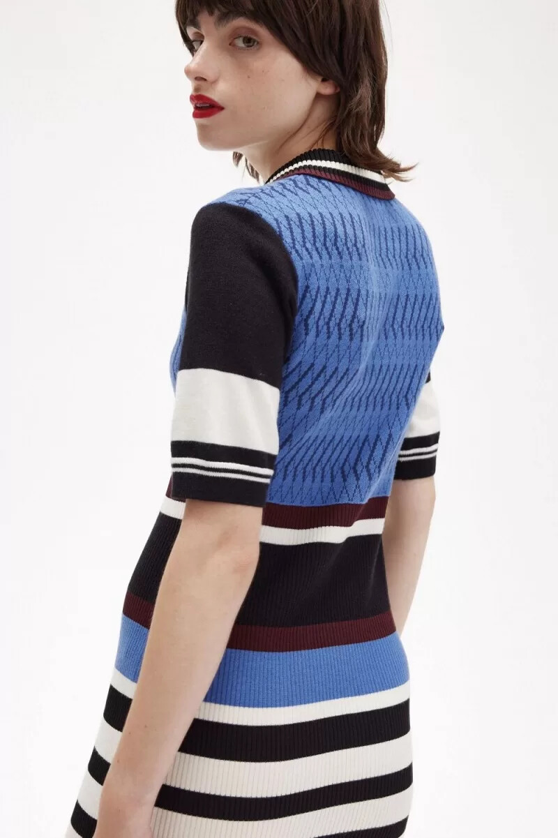 fred perry jacquard knitted stripe womens dress twilight blue