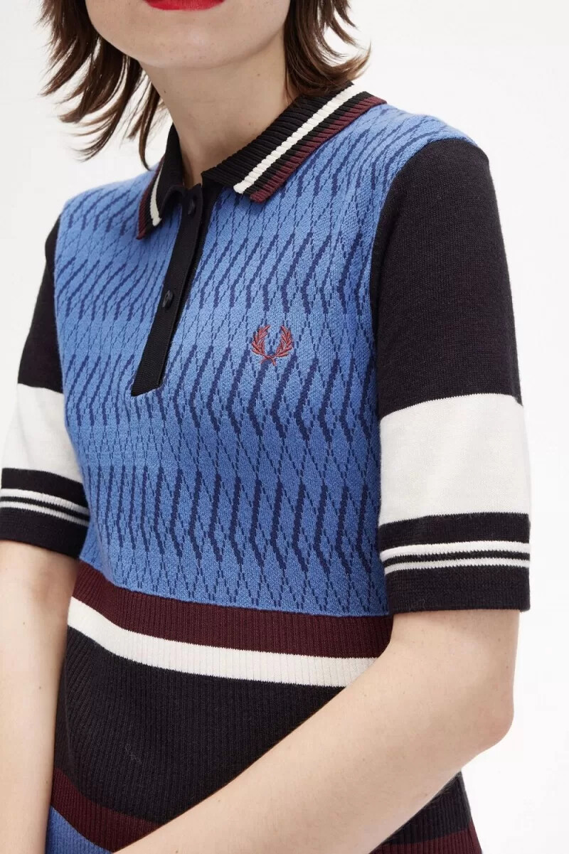 fred perry jacquard knitted stripe womens dress twilight blue
