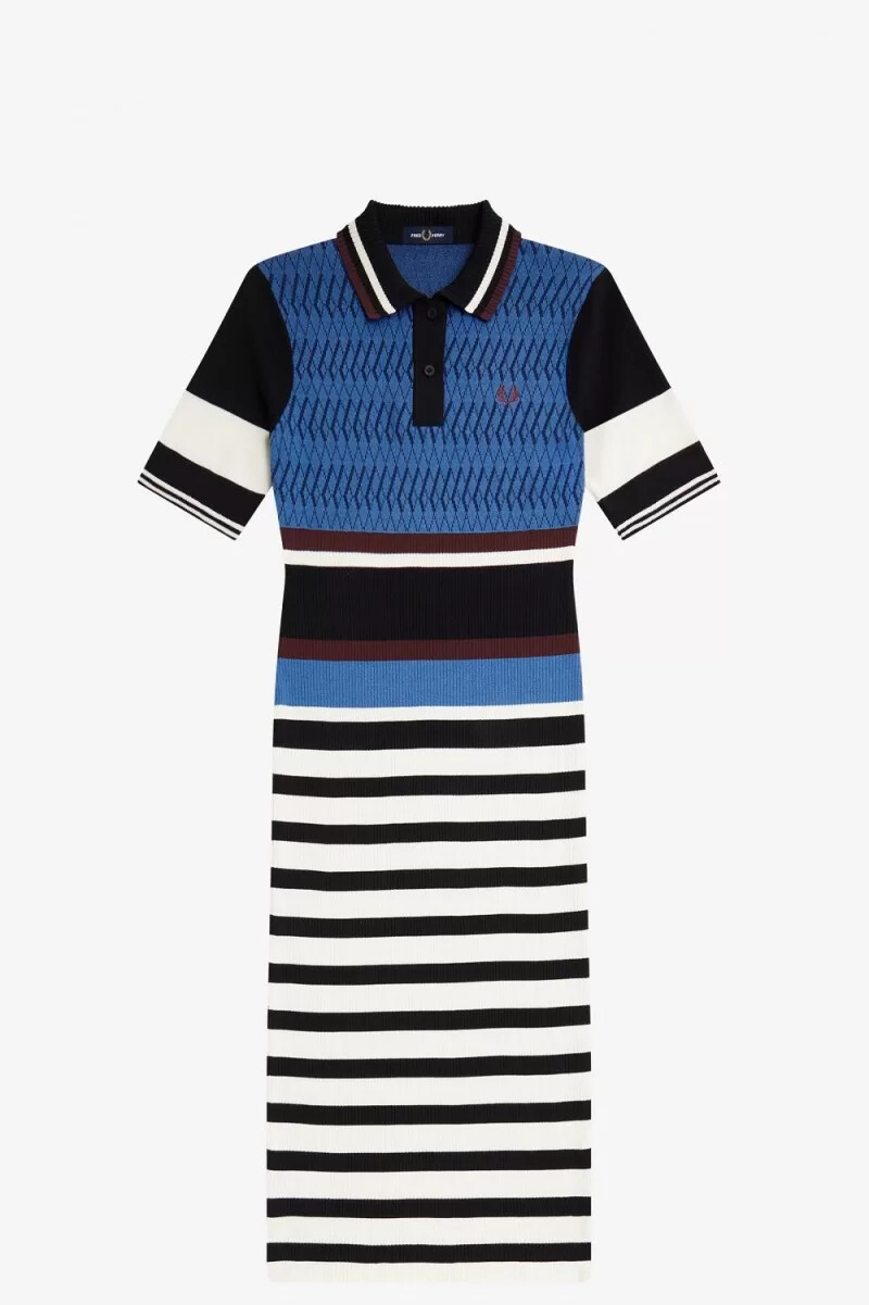 fred perry jacquard knitted stripe womens dress twilight blue