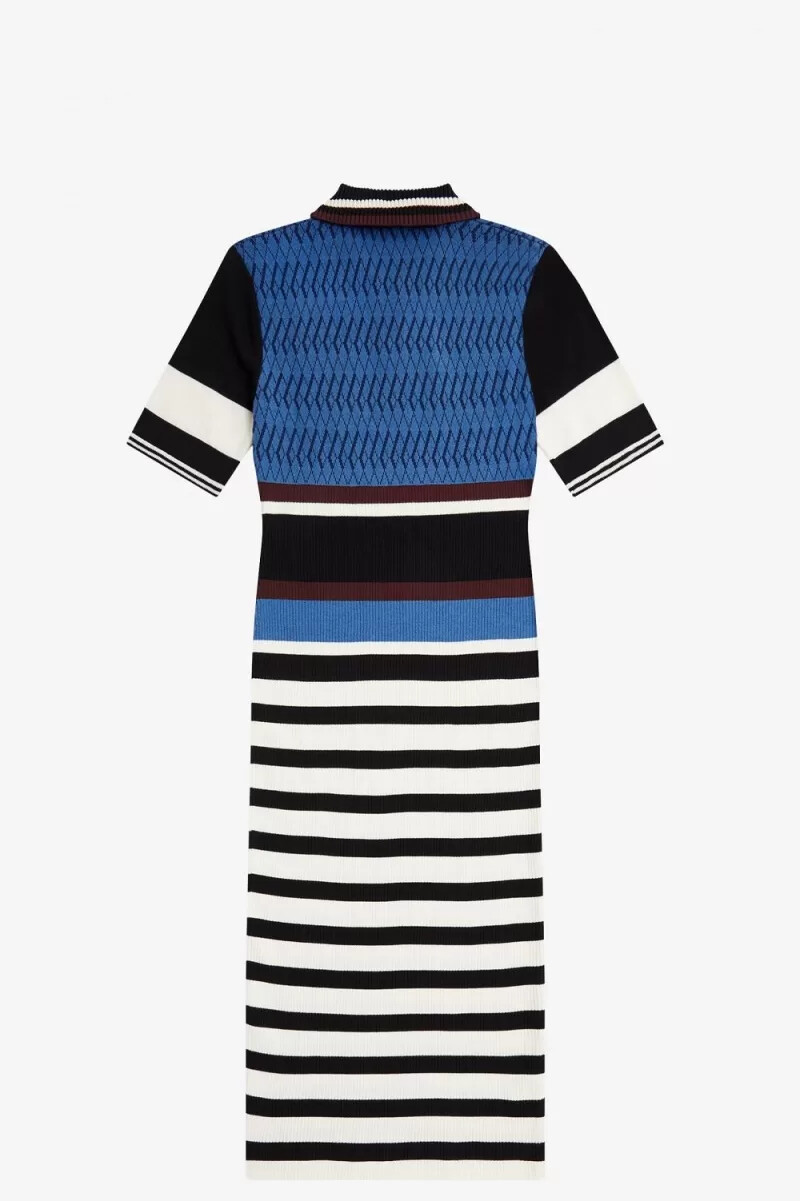 fred perry jacquard knitted stripe womens dress twilight blue