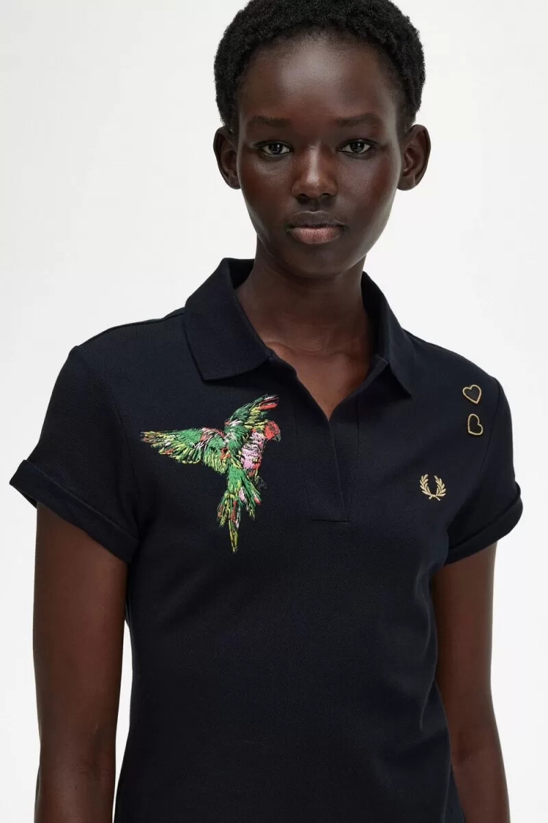 fred perry embroidered piqué womens dress black
