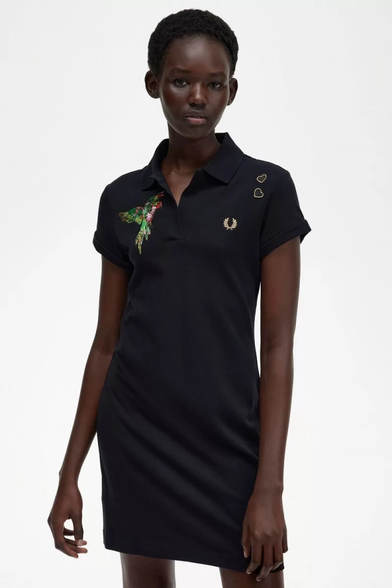 fred perry embroidered piqué womens dress black