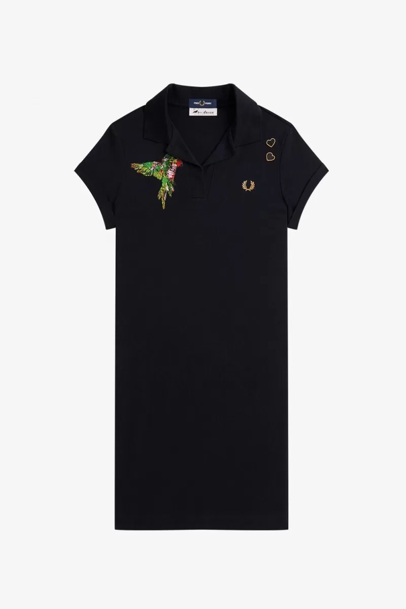 fred perry embroidered piqué womens dress black
