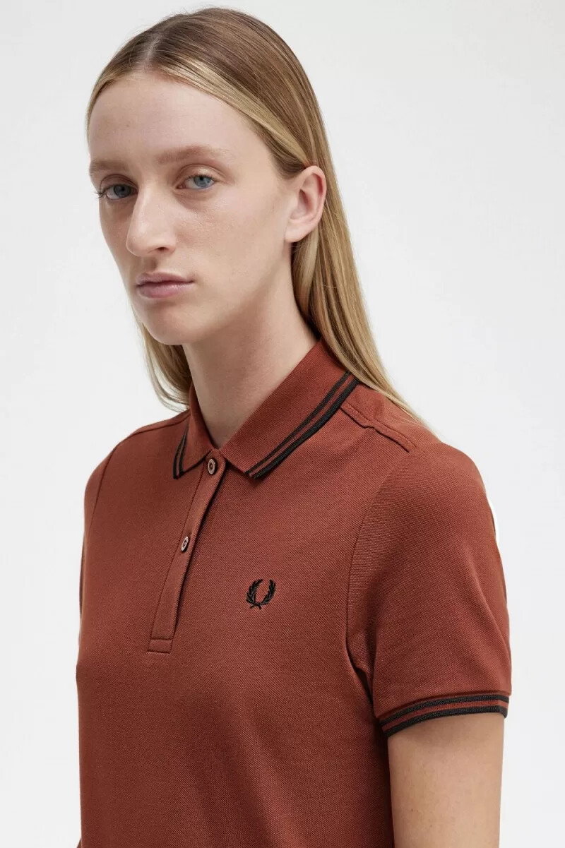 fred perry twin tipped shirt womens dress whisky brown black