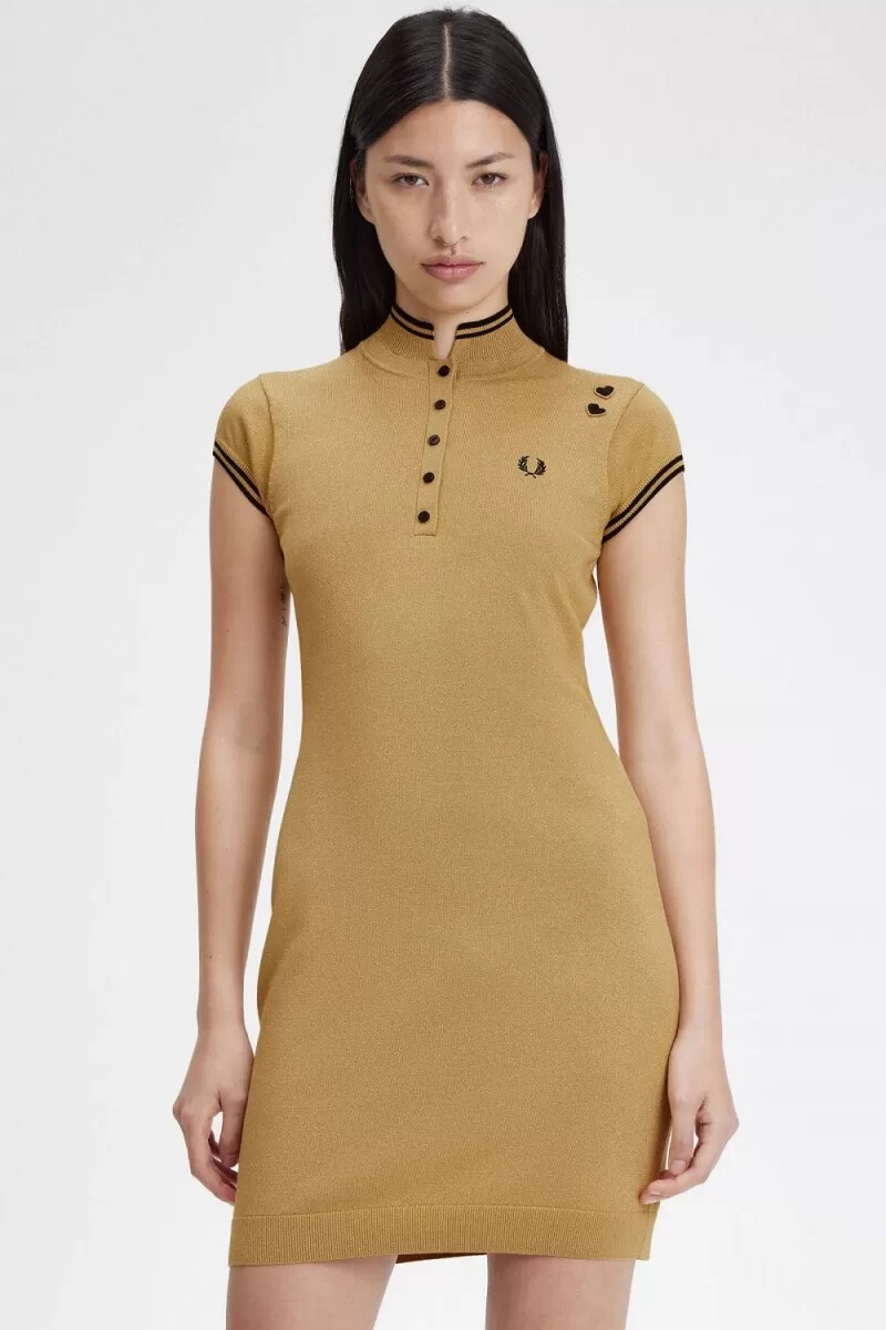 fred perry metallic knitted womens dress 1964 gold