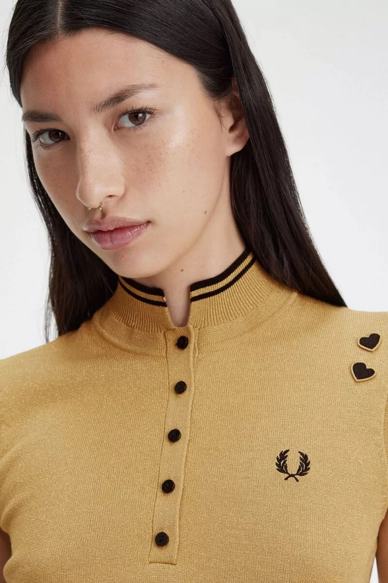 fred perry metallic knitted womens dress 1964 gold