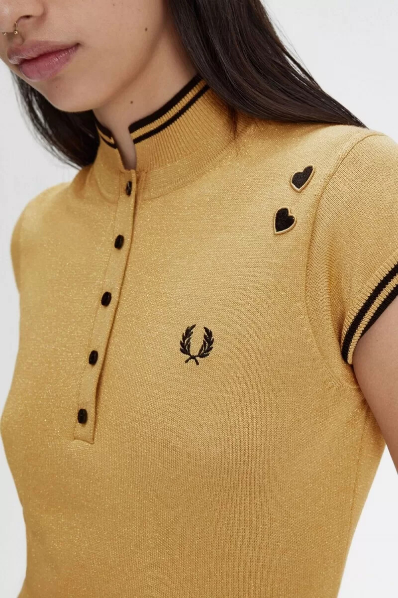 fred perry metallic knitted womens dress 1964 gold