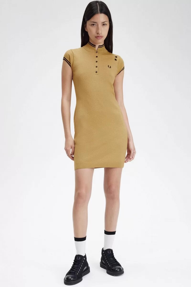 fred perry metallic knitted womens dress 1964 gold