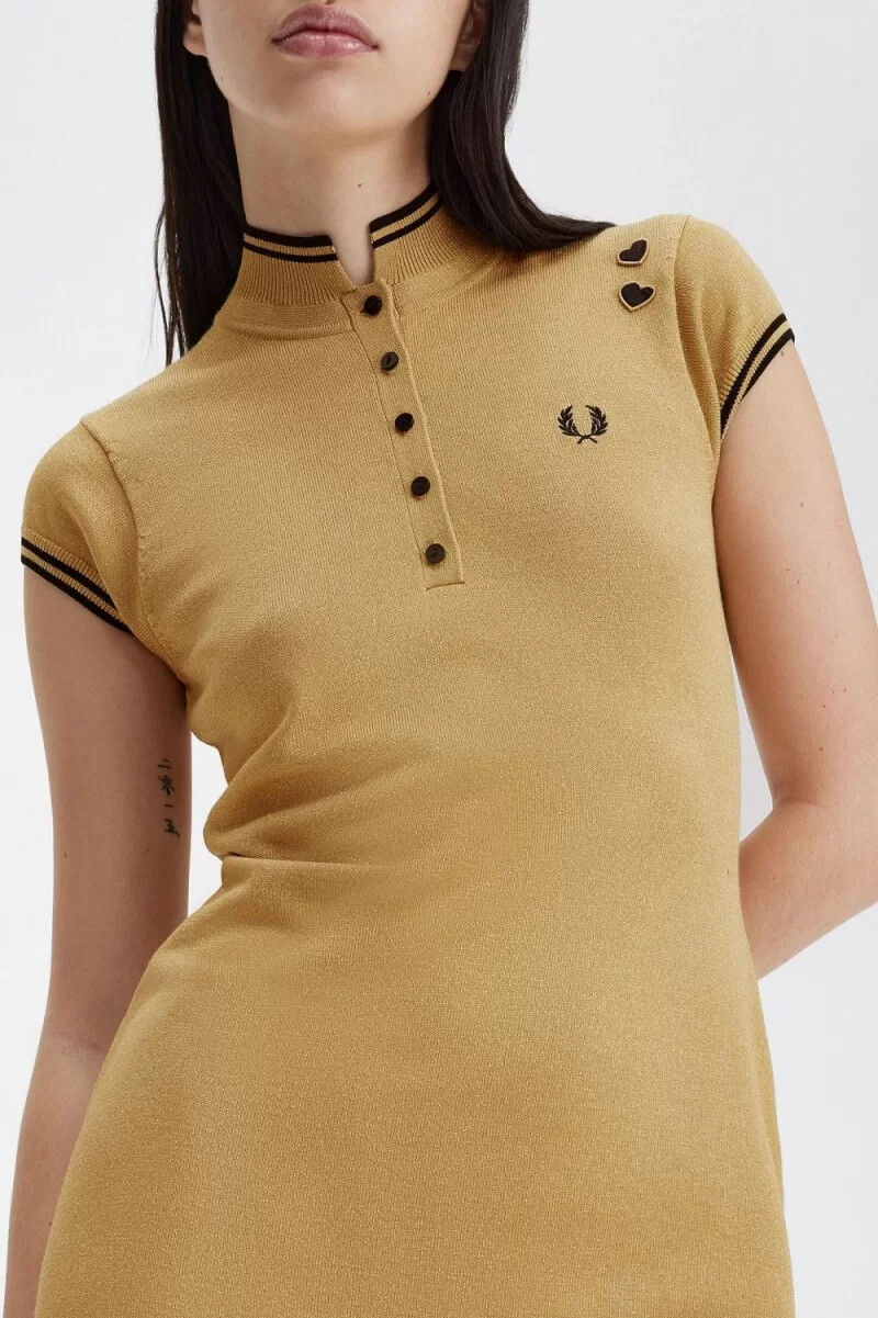 fred perry metallic knitted womens dress 1964 gold