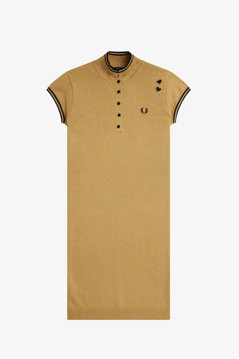 fred perry metallic knitted womens dress 1964 gold