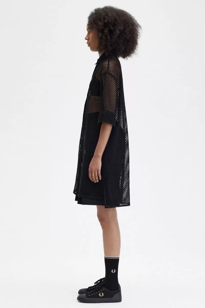 fred perry open-knit shirt womens dress black