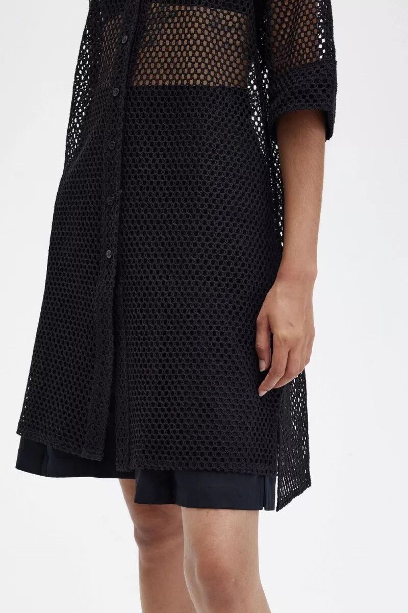 fred perry open-knit shirt womens dress black