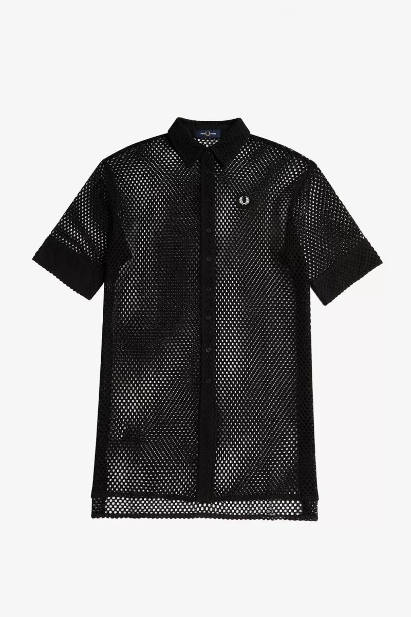 fred perry open-knit shirt womens dress black
