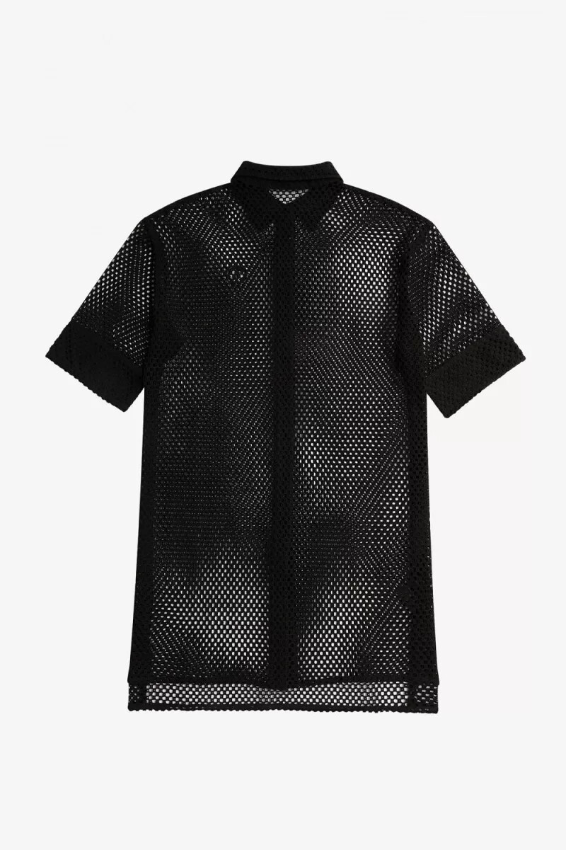 fred perry open-knit shirt womens dress black