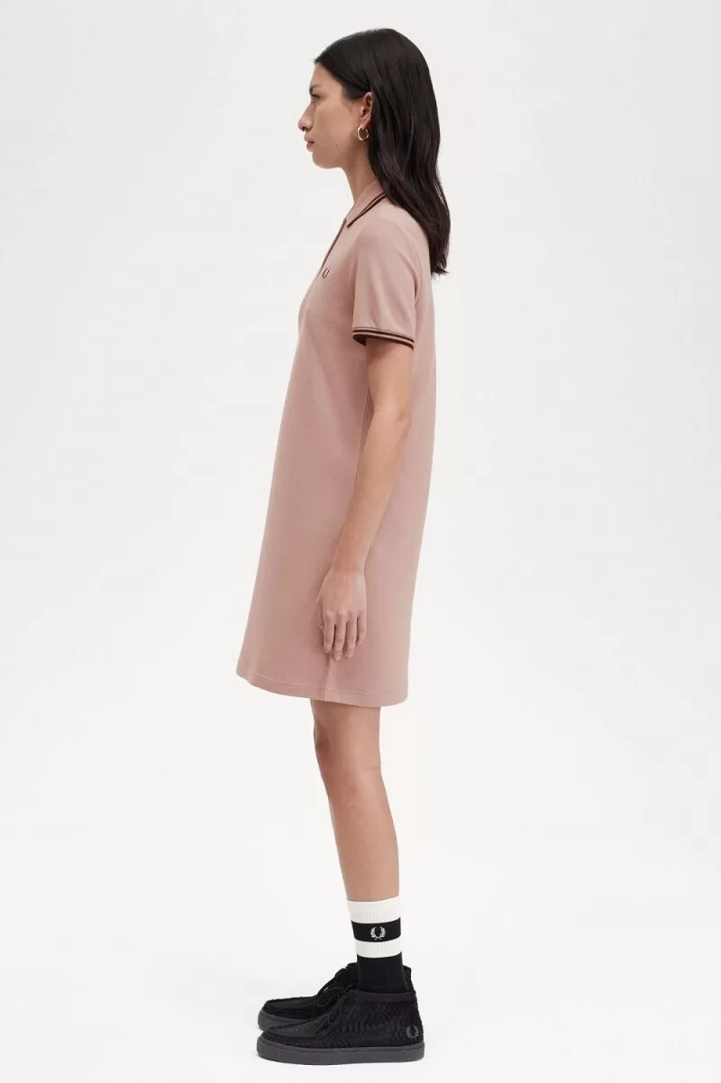 fred perry twin tipped shirt womens dress dark pink whisky brown