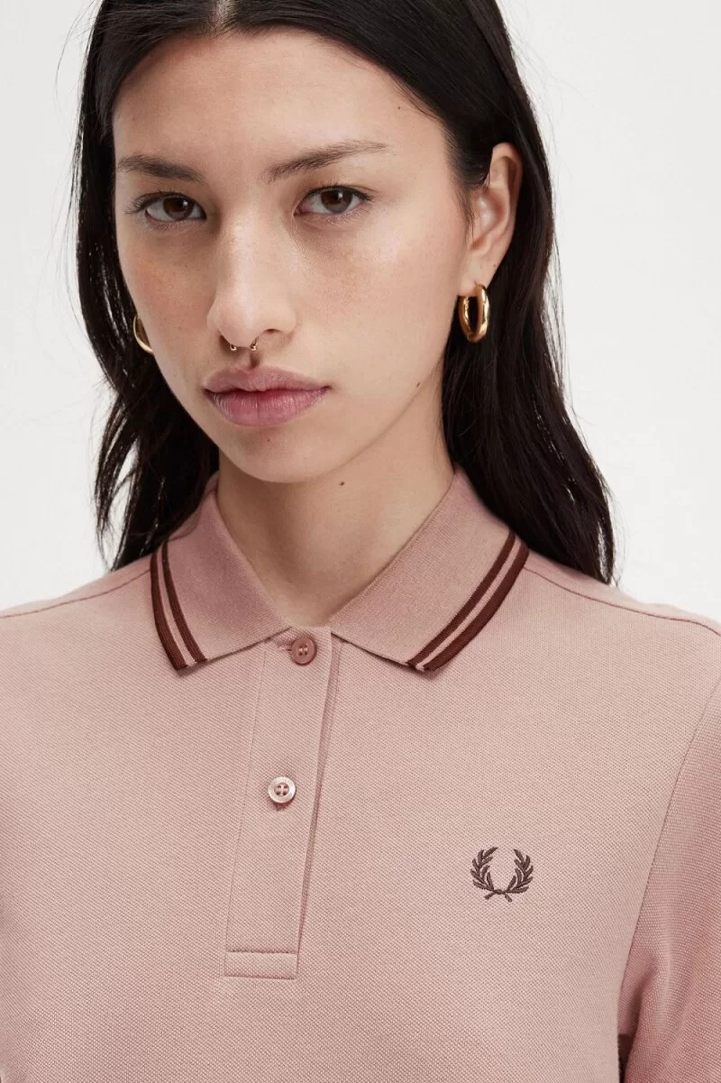 fred perry twin tipped shirt womens dress dark pink whisky brown