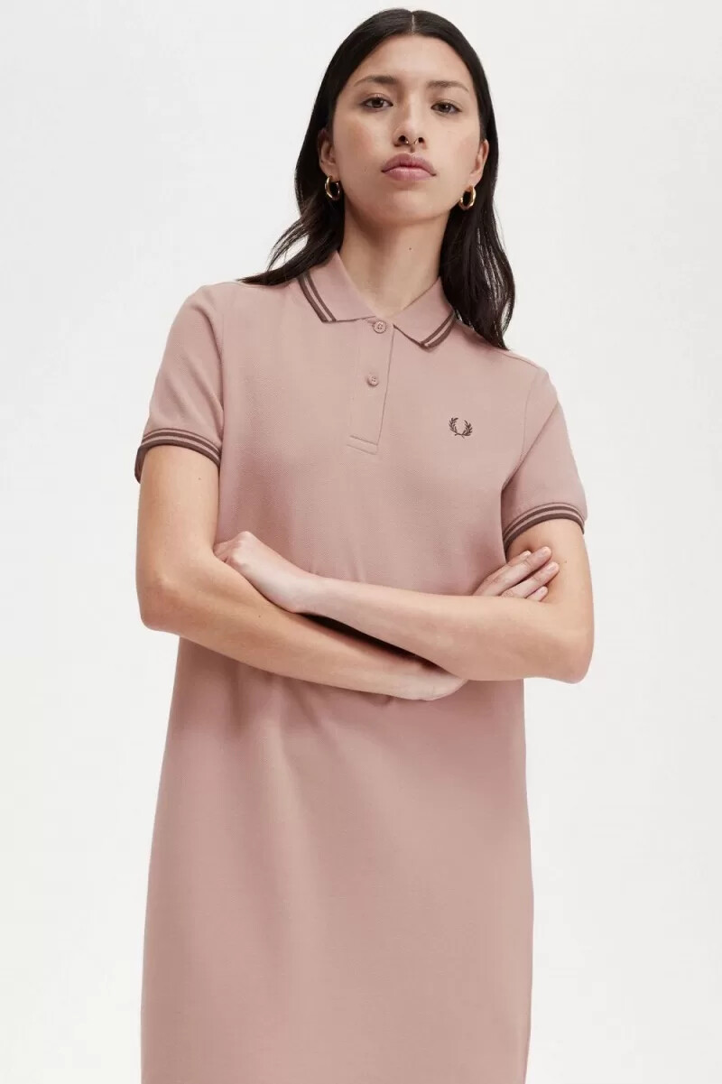 fred perry twin tipped shirt womens dress dark pink whisky brown