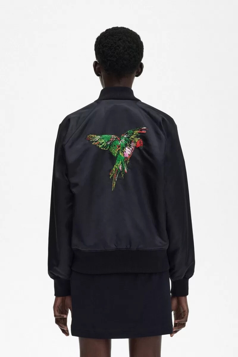 fred perry embroidered bomber womens jackets black