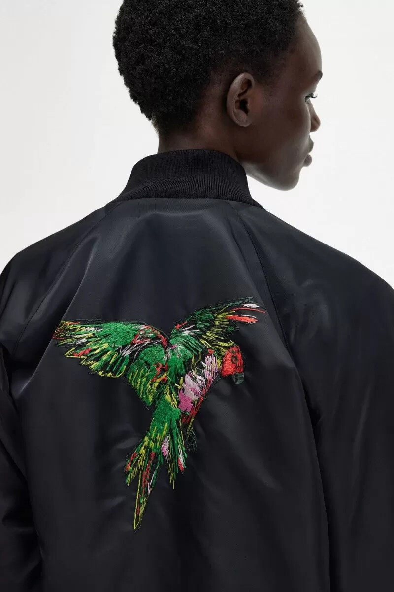 fred perry embroidered bomber womens jackets black