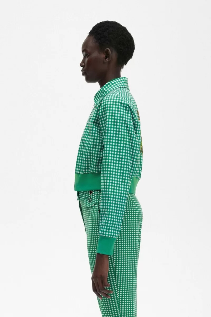 fred perry embroidered gingham womens jackets green