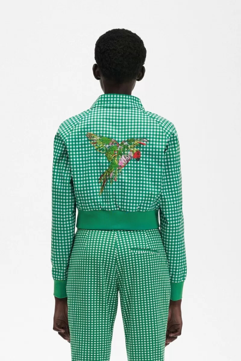fred perry embroidered gingham womens jackets green