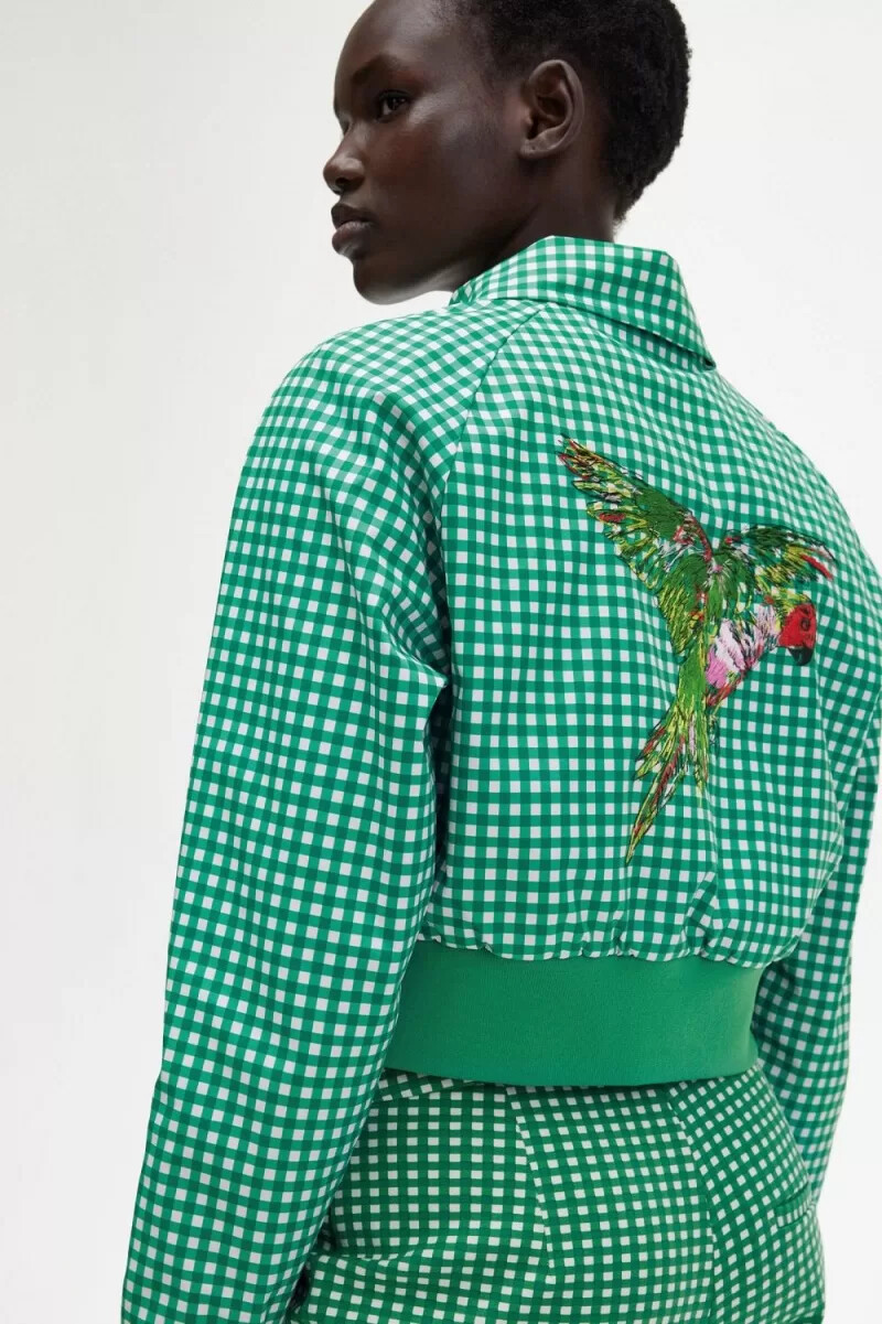 fred perry embroidered gingham womens jackets green