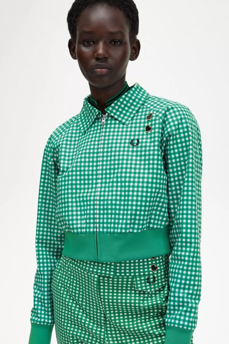 fred perry embroidered gingham womens jackets green