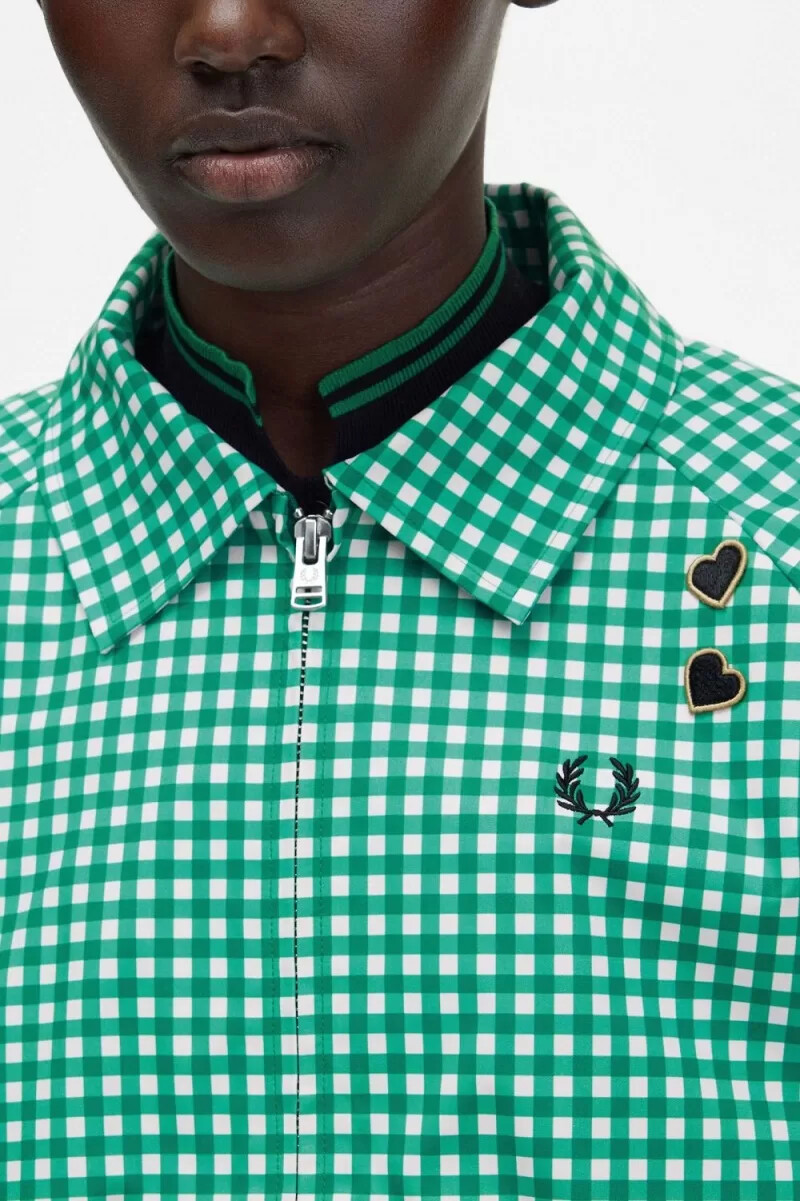 fred perry embroidered gingham womens jackets green