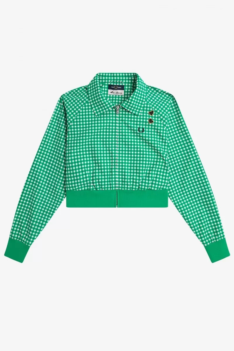 fred perry embroidered gingham womens jackets green