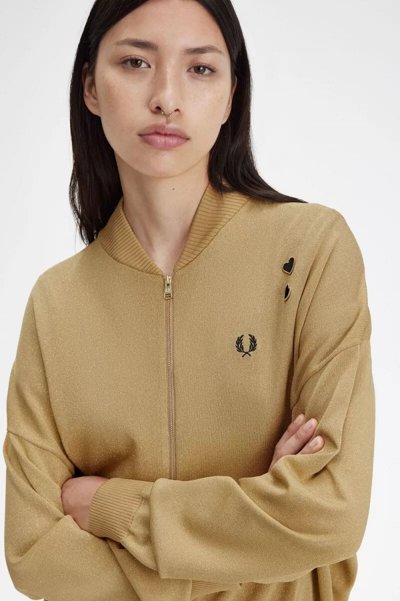 fred perry metallic knitted bomber womens jackets 1964 gold