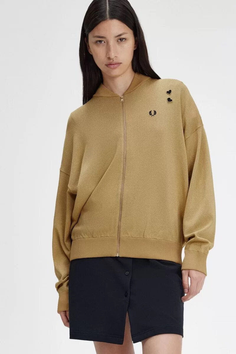 fred perry metallic knitted bomber womens jackets 1964 gold