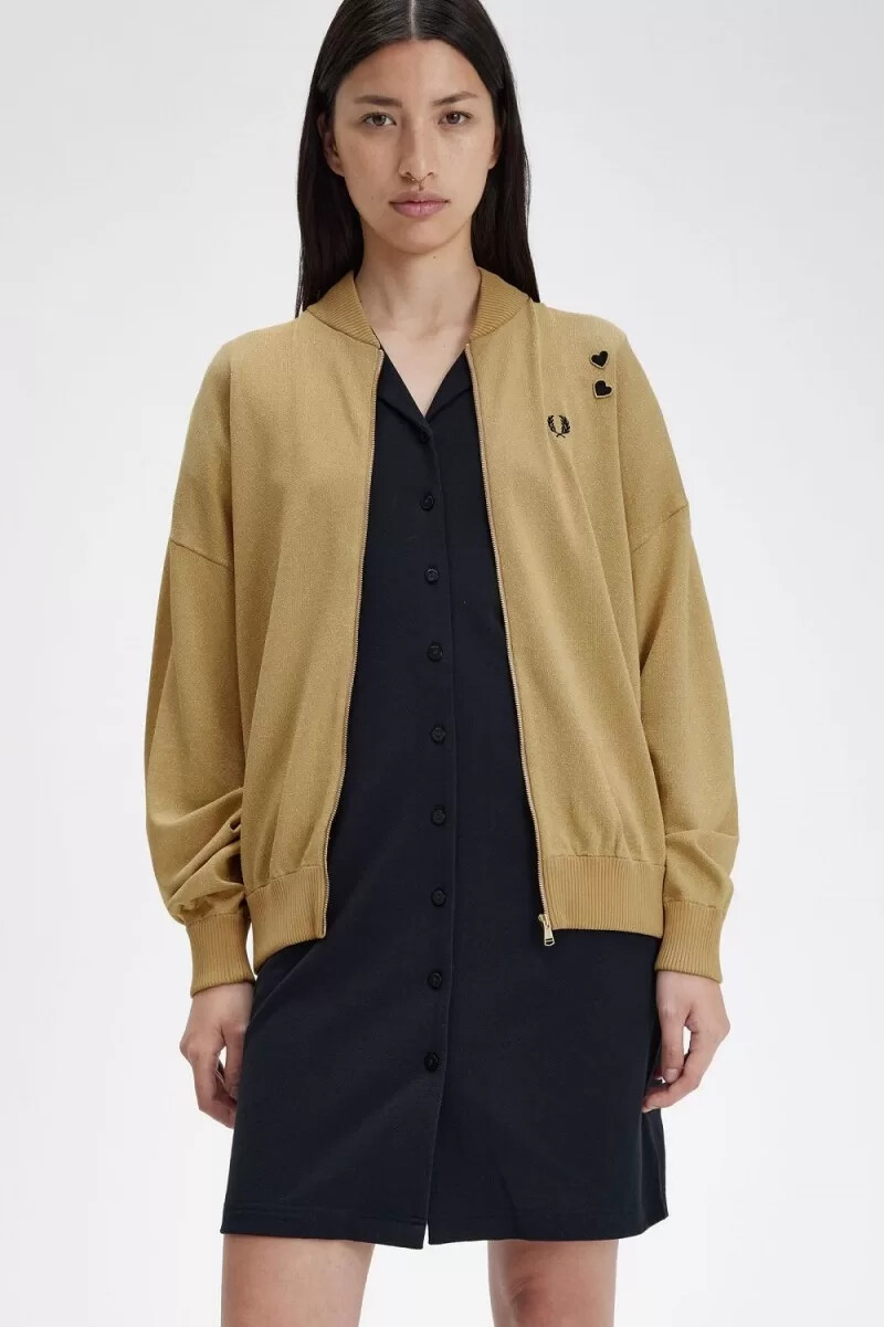 fred perry metallic knitted bomber womens jackets 1964 gold
