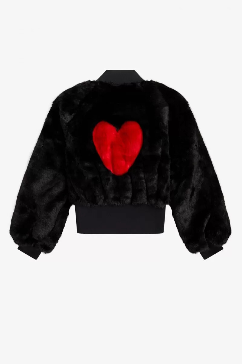 fred perry heart detail faux fur womens jackets black