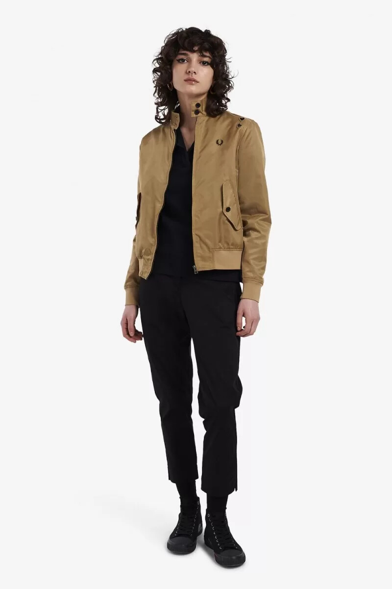 fred perry printed lining zip-through womens jackets green