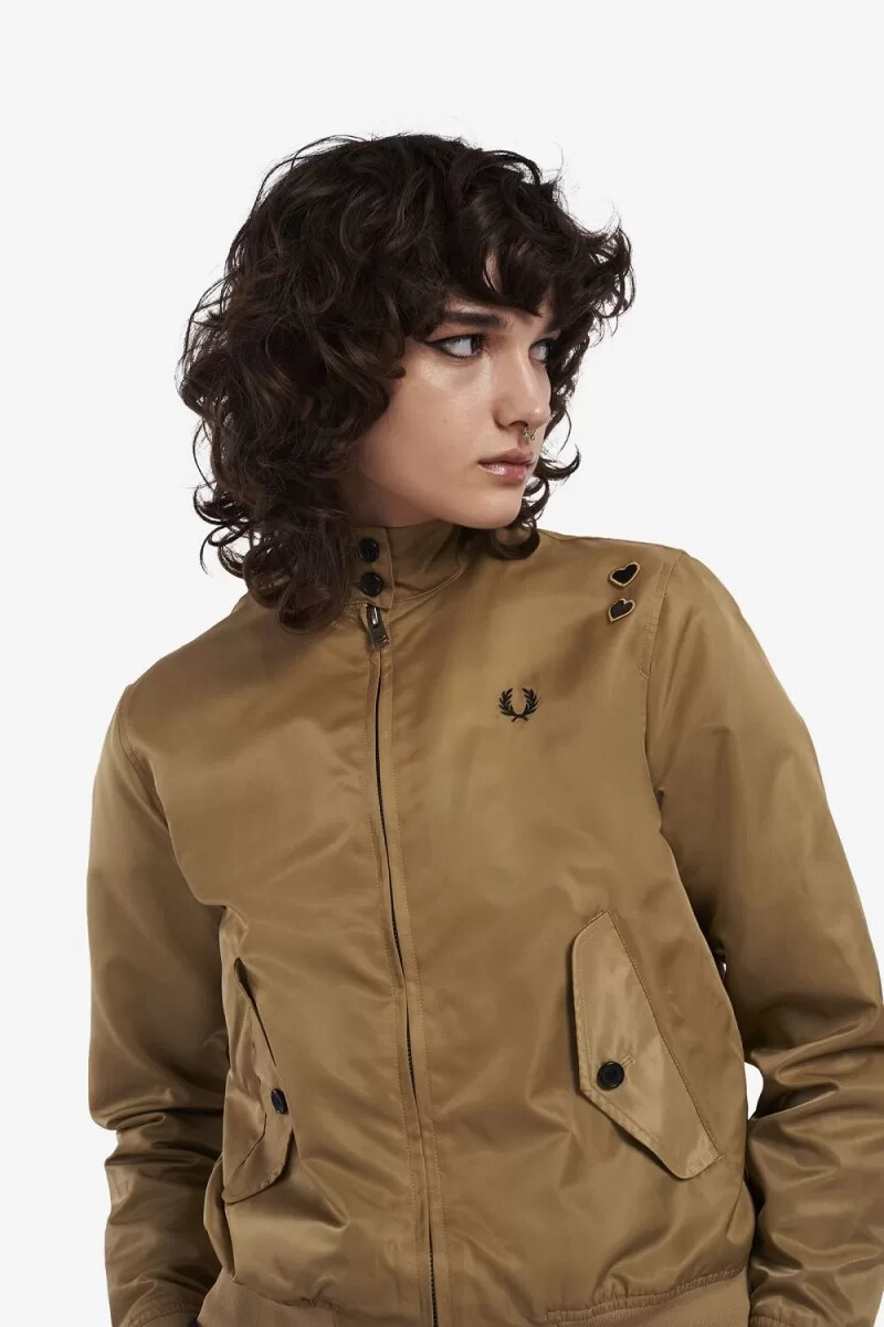 fred perry printed lining zip-through womens jackets green