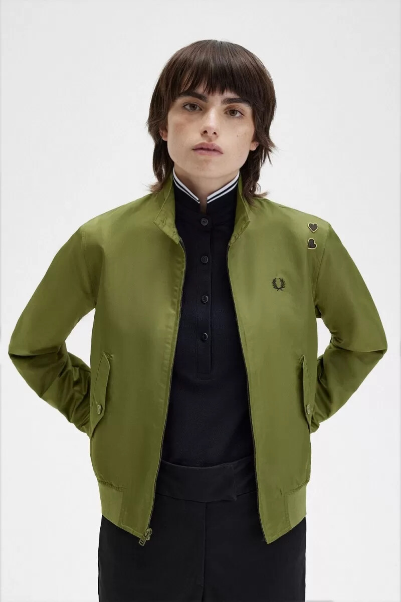 fred perry printed lining zip-through womens jackets parka green