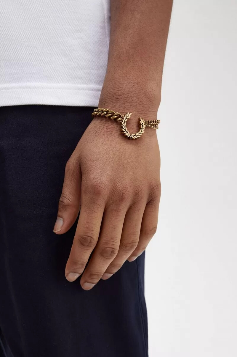 fred perry double chain laurel wreath bracelet womens jewellery gold