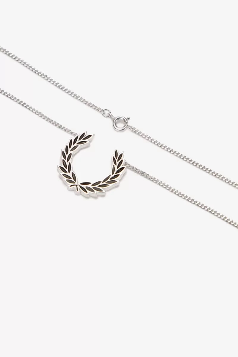 fred perry laurel wreath necklace womens jewellery metallic silver