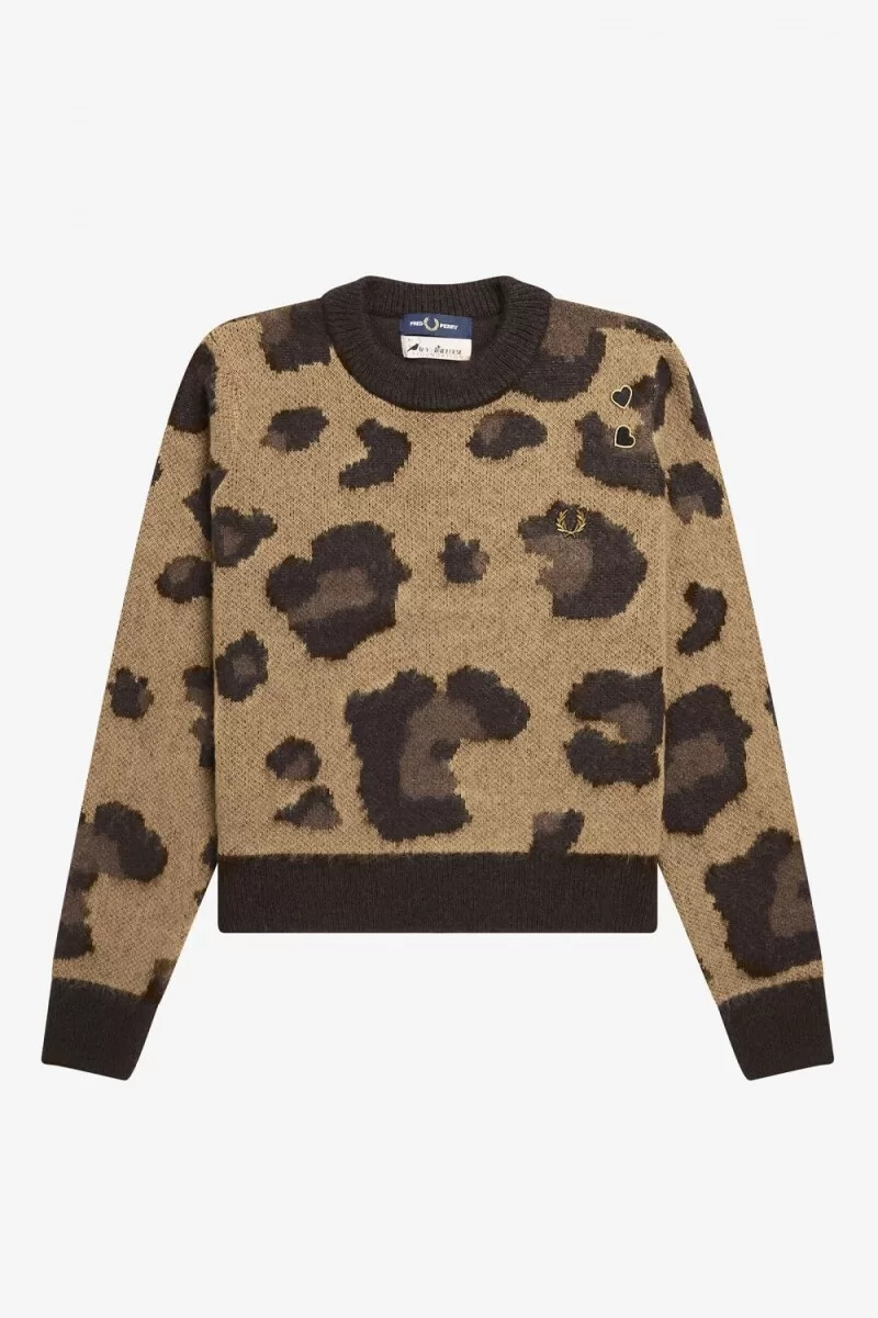 fred perry leopard womens jumper tonal leopard