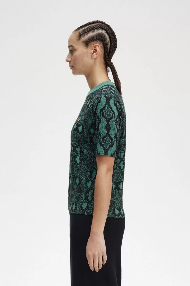 fred perry snake print womens jumper deep mint