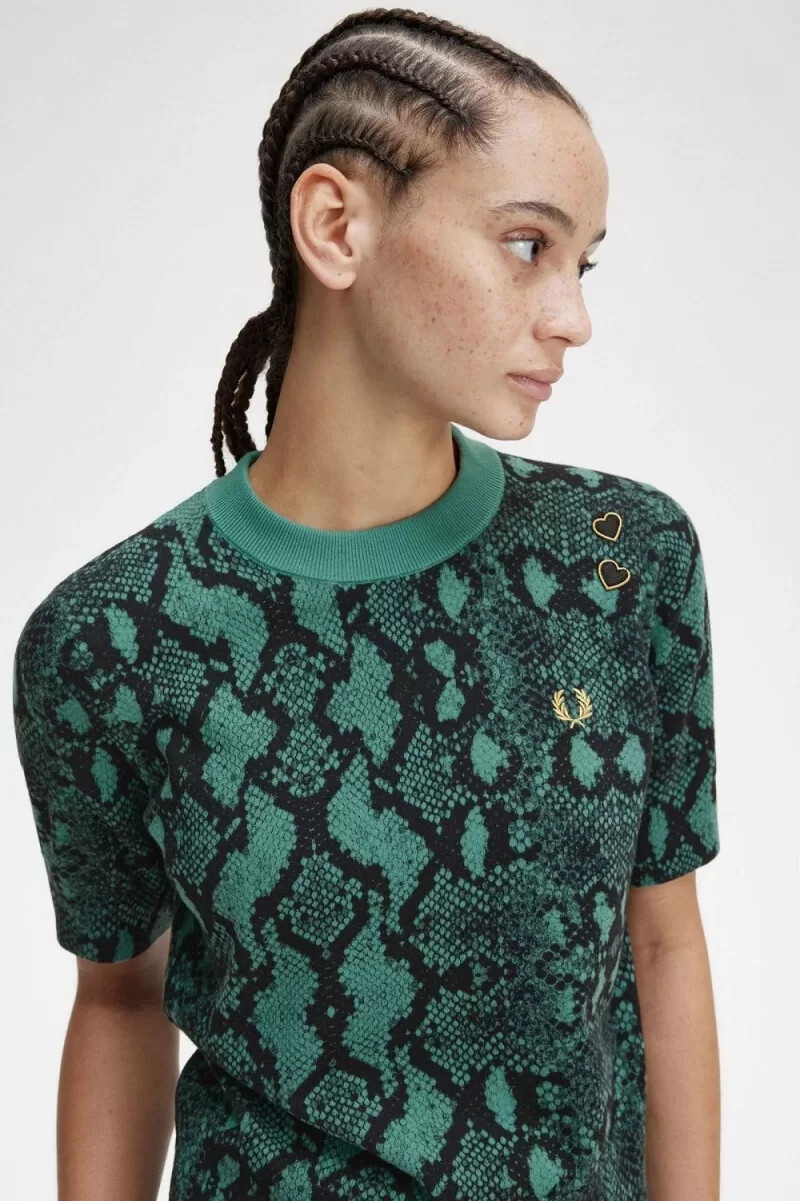 fred perry snake print womens jumper deep mint
