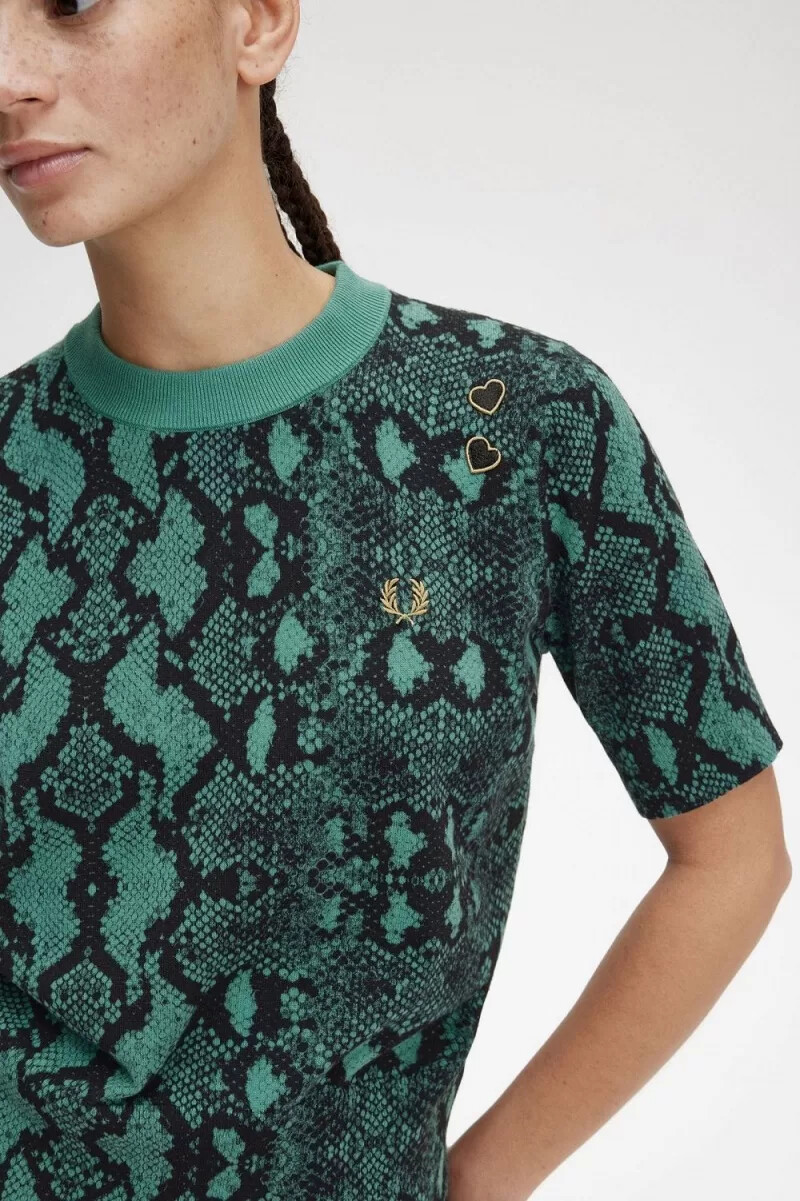 fred perry snake print womens jumper deep mint